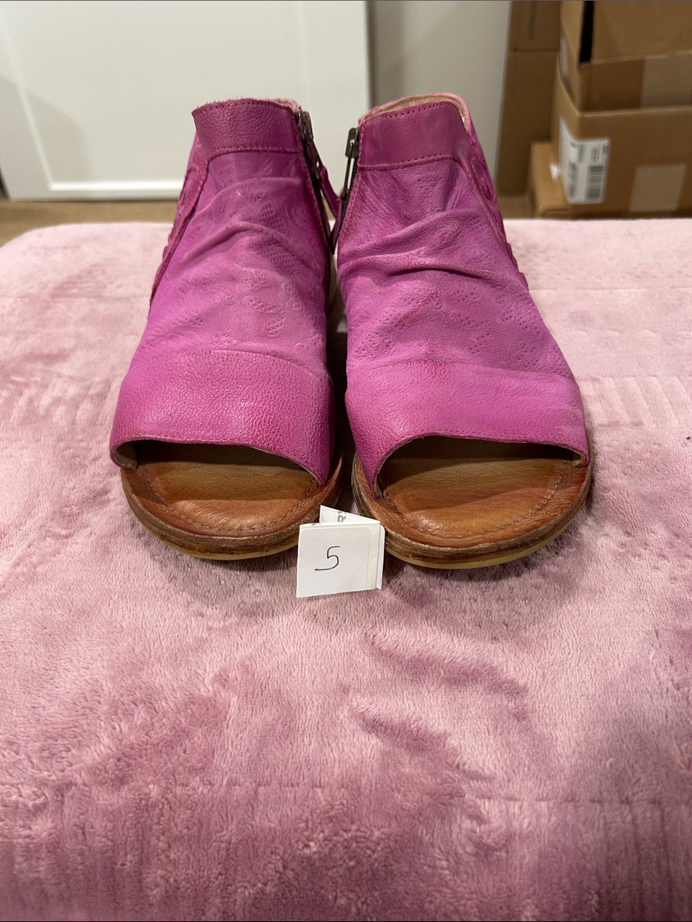 Miz Mooz Magenta Open-Toe Leather Mules